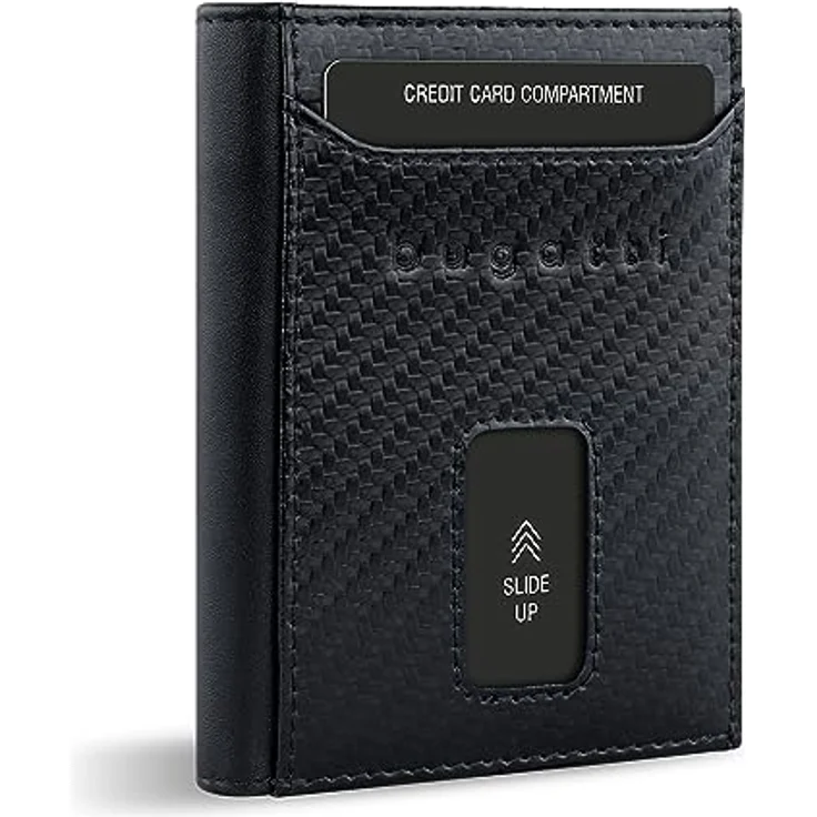 bugatti Secure Slim Mini Börse Spezial mit RV-Münzfach und RFID-Schutz aus Leder, Carbon – Bild 1