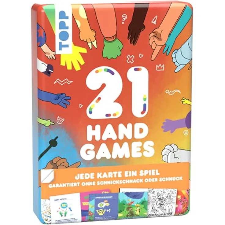 TOPP 21 Hand Games – Kompakte Metallbox mit 21 neuen Handspielen für 2–10 Personen, ab 8 Jahren