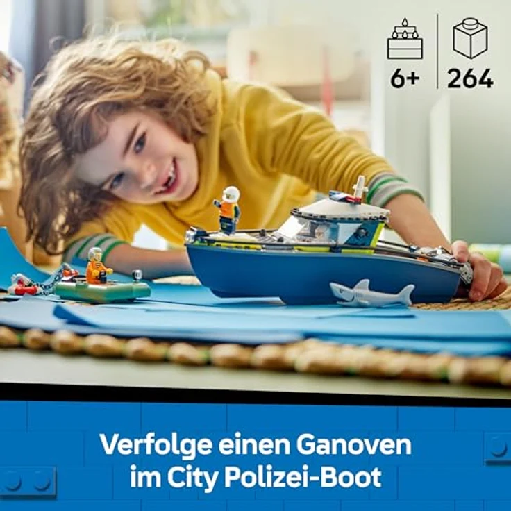 LEGO City 60456 Verfolgungsjagd im Polizeiboot, Spielset mit 264 Teilen, inklusive 3 Mini-Figuren und schwimmenden Booten, mehrfarbig – Bild 2