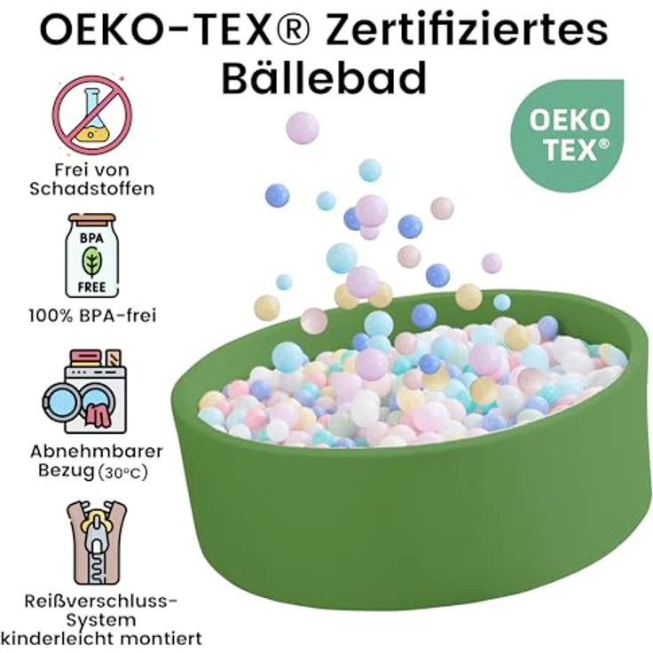 Zedachica Baby Bällebad 80cm*30cm, runde Schaumbällebad für Kinder ab 1 Jahr, grün, für drinnen, ohne Bälle – Bild 4