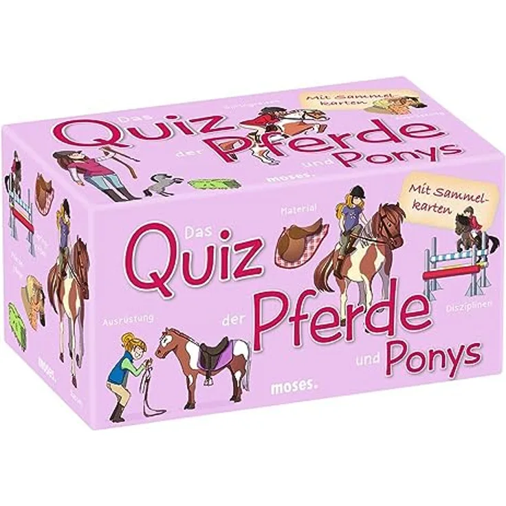 Moses 90207 Das Quiz der Pferde und Ponys, Brettspiel mit 84 Fragen und Sammelkarten, Schwarz