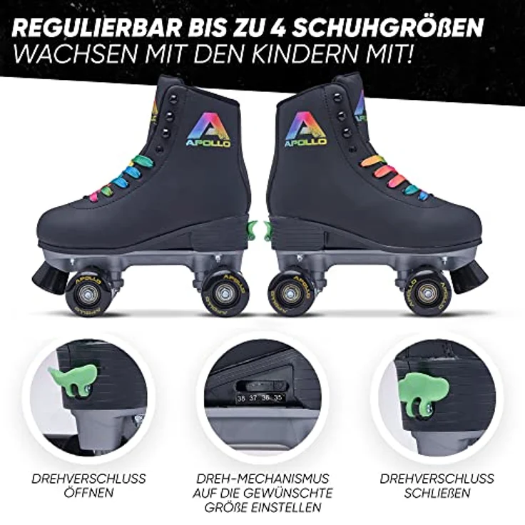 Apollo Disco Roller, Classic Roller | größenverstellbare Quad-Skates, verstellbar von 31 bis 42 | Rollschuhe Damen in schicken Designs – Bild 3