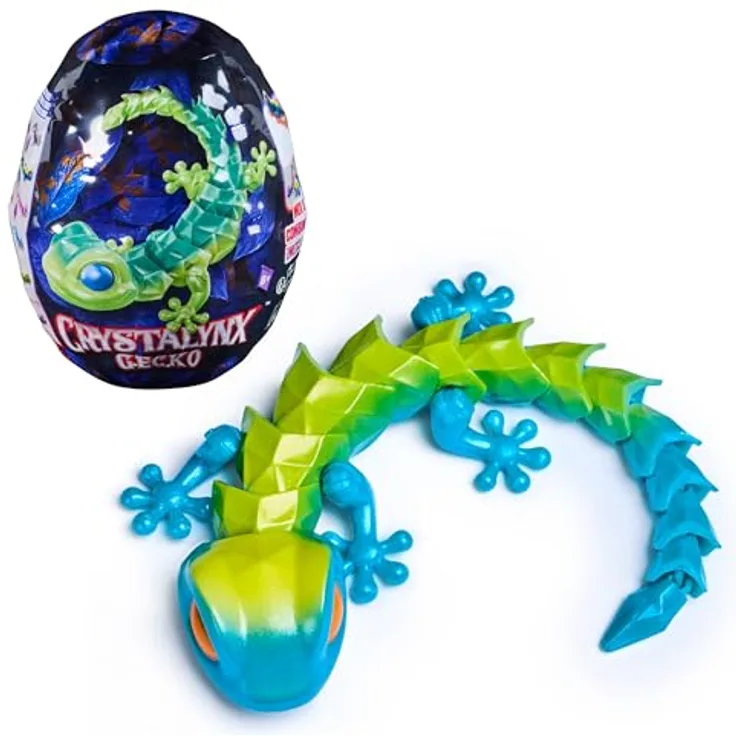 CrystaLynx Gecko, 23 cm große sammelbare bewegliche Geckofigur in Blindbox, Fidget-Spielzeug für Kinder ab 8 Jahren und Erwachsene, 1 von 12 Designs ukup 2 seltene Varianten