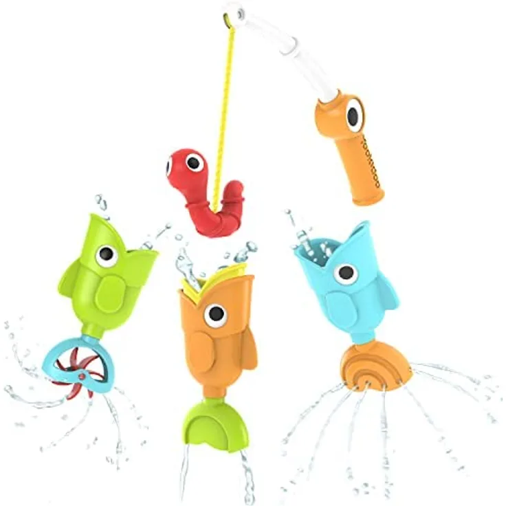 Yookidoo Bad-Angelspielzeug – 4-teiliges Baby-Bade-Angelrutenspielzeug-Set – Fangen Sie 3 magnetische Fische mit 3 verschiedenen Aktionen – für Schwimmbad oder Badewanne (Alter 2+) (Blisterpackung)