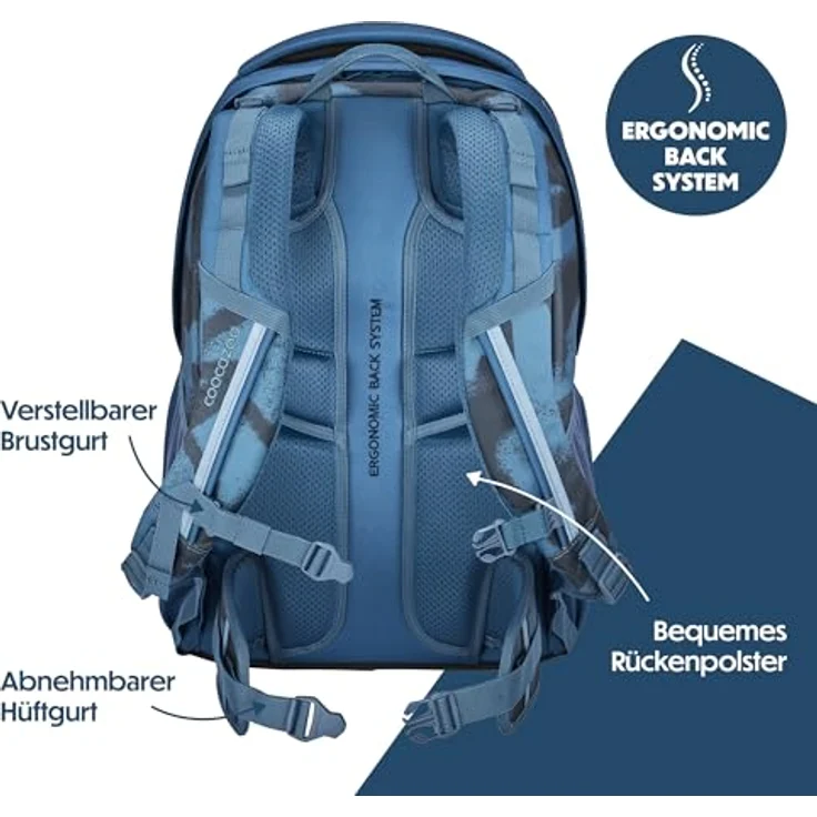 Coocazoo EVERY „Graffiti Groove“, ergonomischer Schulrucksack, höhenverstellbar, blau, mit Brustgurt & Hüftgurt, 30 Liter Volumen, aus 100% recycelten Materialien, geeignet ab der 3. Klasse – Bild 4