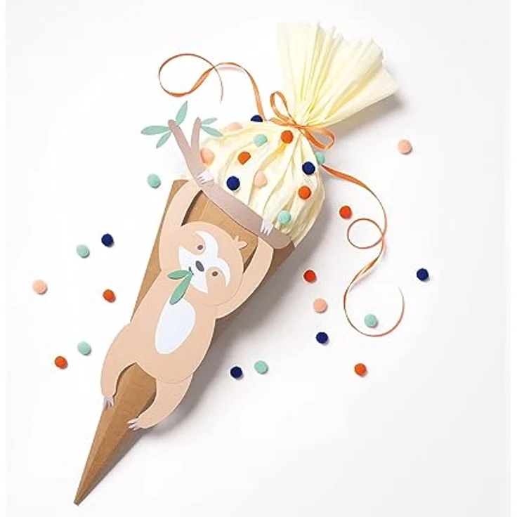 folia 92703 - Schultüte Bastelset SAFARI SCHOOL, Bastelmaterial für eine Zuckertüte, gestaltbar als Lama, Löwe oder Faultier, ca. 68 cm – Bild 3