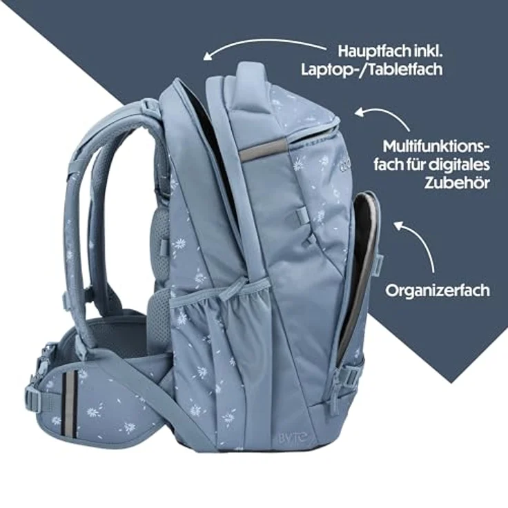 Coocazoo Byte Schulrucksack „Bloomy Daisy”, hellgrau, ergonomisch, höhen- und größenverstellbar, mit Brustgurt und Hüftgurt, für die 3. Klasse – Bild 3