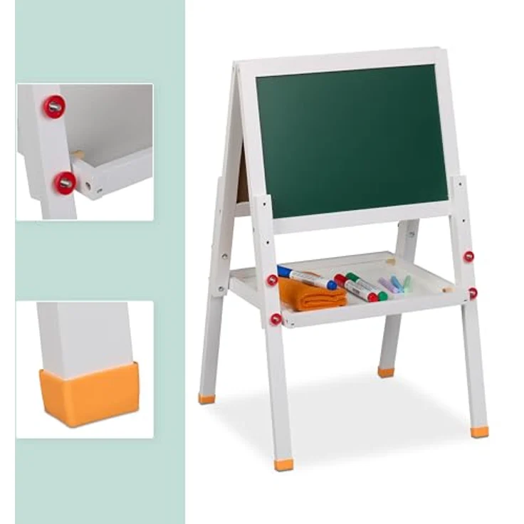 Relaxdays Kinderstandtafel, 2-seitige Maltafel mit Whiteboard und Kreidetafel, höhenverstellbar, ideal für Kinderzimmer – Bild 7