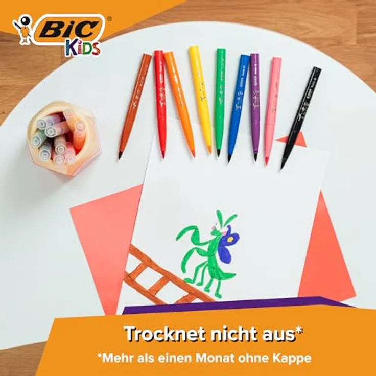 BIC Filzstift Fasermaler mit Pinselspitze, 10 leuchtende Farben für Kids, Visaquarelle – Bild 6