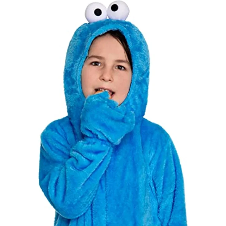 Maskworld Die Sesamstraße Krümelmonster Kinderkostüm - blau - Kindergröße: 122-128 - Verkleidung Karneval, Halloween, Motto-Party - mit Overall, Kapuze und Handschuhen – Bild 4