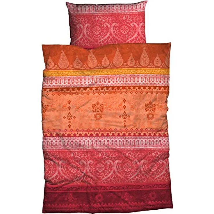 Casatex Bettwäsche Indi Satin orange-rot 100% Baumwolle 155x220cm (80x80cm)