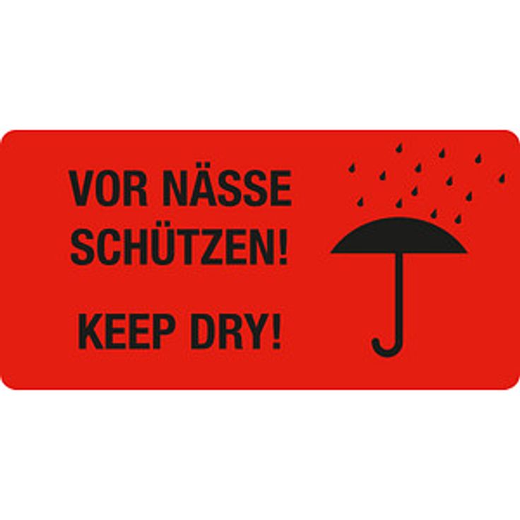 EICHNER 250 Warnetiketten rot »Vor Nässe schützen!« selbstklebend, 100 x 50 mm, matte Oberfläche