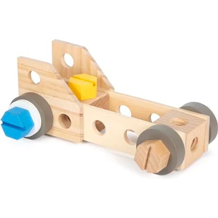 Small Foot Spielwerkzeugkoffer Werkzeugkasten/Werkbank Workshop, 33-tlg. aus Holz mit Hammer, Schraubendreher, Zubehör und Konstruktionsanleitungen – Bild 6