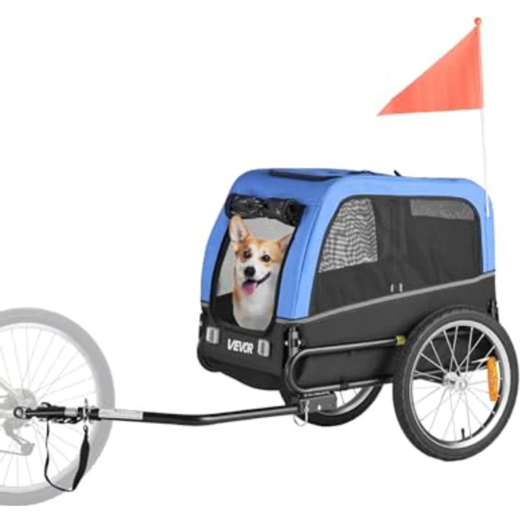 VEVOR Hundeanhänger PTS101, faltbarer Fahrradanhänger für kleine & mittelgroße Hunde bis 30 kg, universelle Kupplung, Wetterschutz, Reflektor und interne Leine – Bild 1