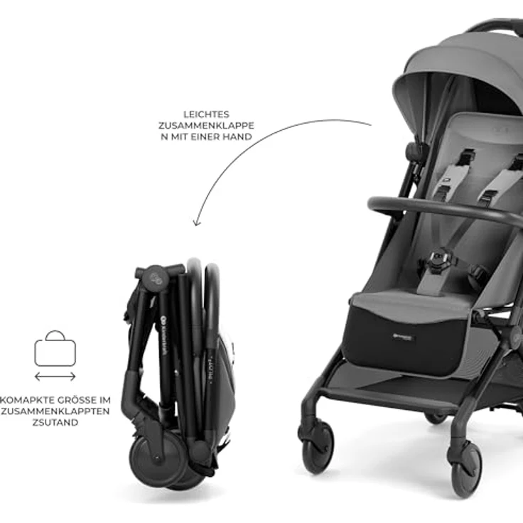 Kinderkraft PILOT 2 Kinderwagen, Liegebuggy mit innovativem Klappsystem, kompakte Maße, Tragegurt, UPF 50+ Schutz, 5-Punkt-Sicherheitsgurt, grau – Bild 3
