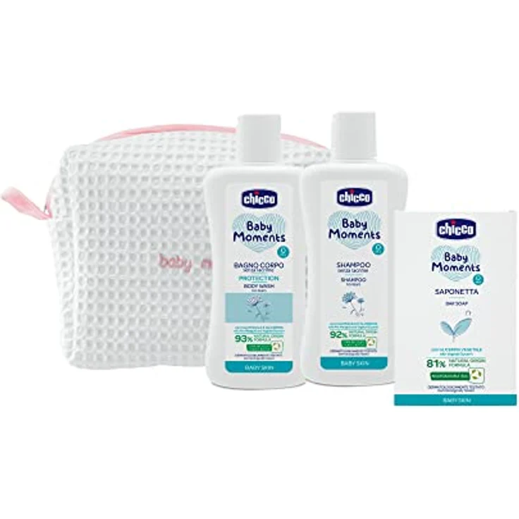 Chicco Baby Moments Hygiene-Set für Neugeborene, Körperbad, Shampoo und Seife, tränenfreie Formel, Beauty Bag mit Reißverschluss, Geschenkidee – Bild 1