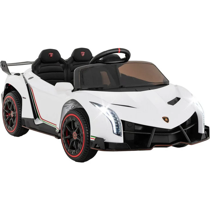 COSTWAY Elektro-Kinderauto Lamborghini Kinder Elektroauto, Allradantrieb, hydraulische Türen, Weiß