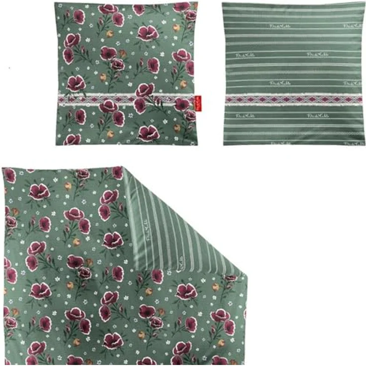 Irisette Mako Satin Bettwäsche Frida Kahlo Grün 135x200 – Bild 2