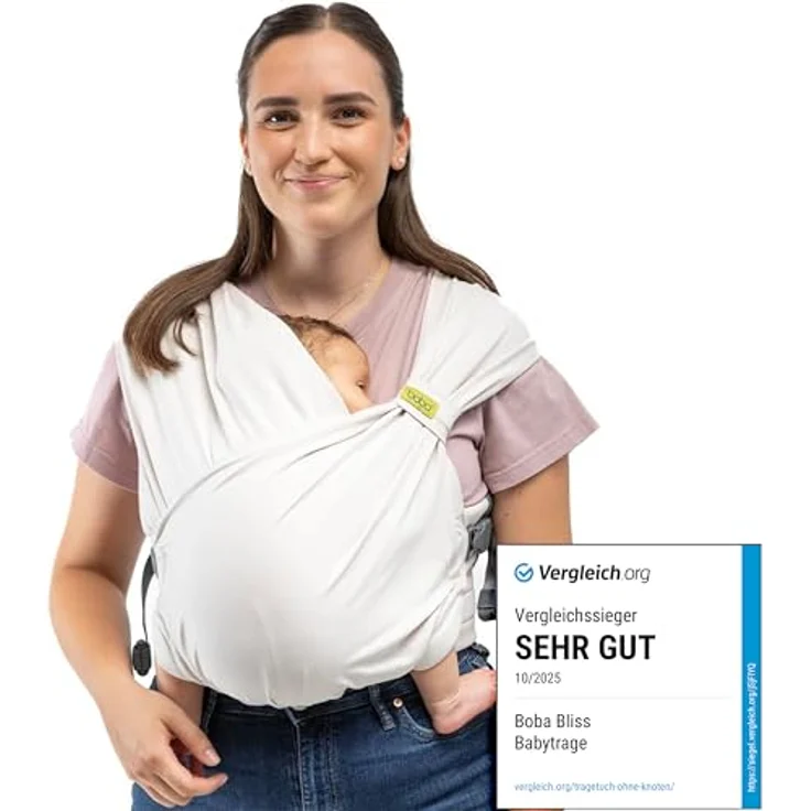Boba Bliss 2-in-1 Babytragetuch & Babytrage, Hüftfreundlich, Ohne Binden & Knoten, Weich & Elastisch, Neugeborene bis 16 kg, Organic Stone – Bild 2