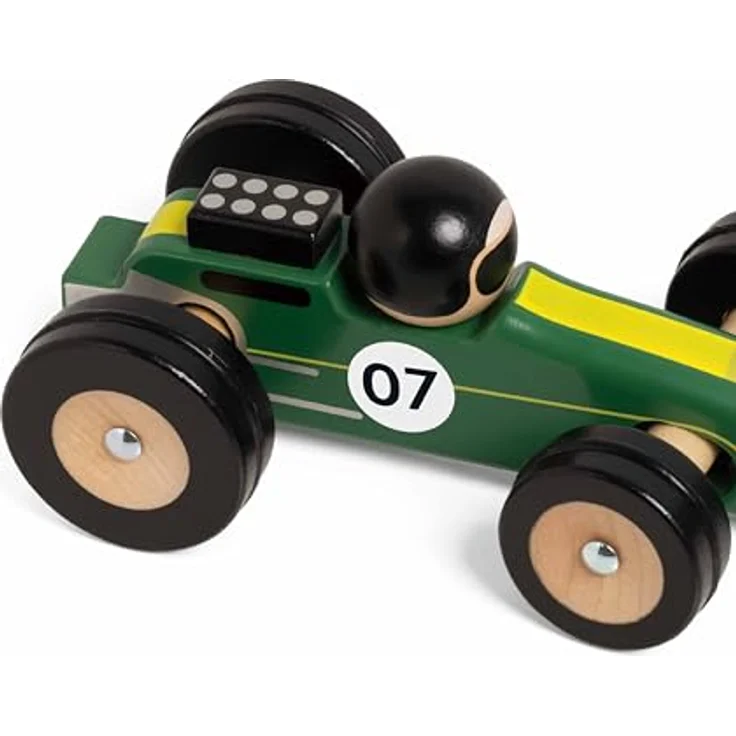 Classic World Wooden Toy Car Silverstone, grünes Holzspielzeug mit Steuerungssystem für motorische Fähigkeiten – Bild 4