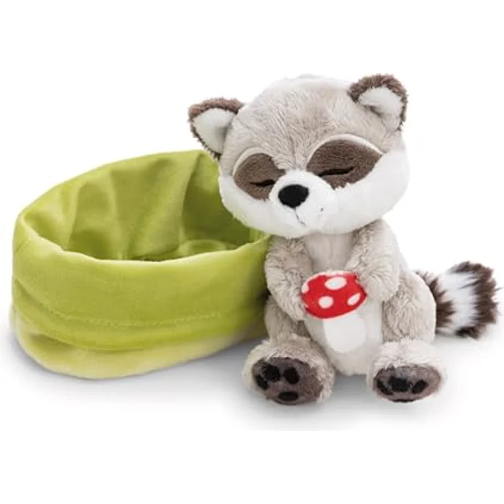 NICI Kuscheltier Waschbär schlafend im Körbchen mit Fliegenpilz - 63123, aus weichem Plüsch für Geborgenheit und Wohlfühlmomente – Bild 2