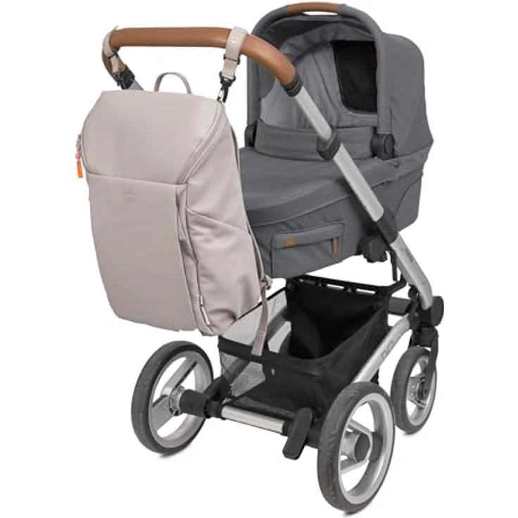 LÄSSIG Slender Up Backpack Wickelrucksack, Kinderwagenbefestigung, taupe – Bild 3