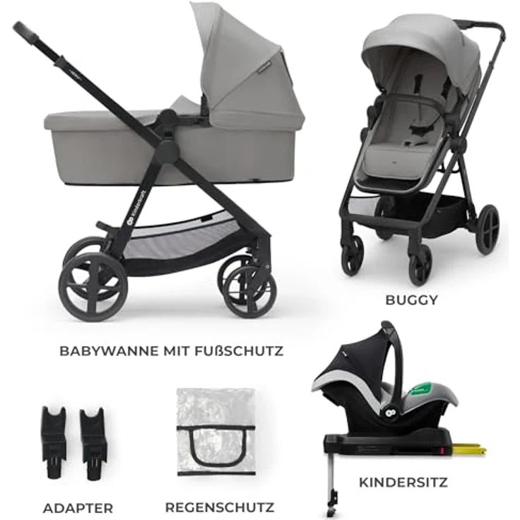 KinderKraft Newly 4in1, leichter Kombikinderwagen bis 22 kg mit Buggy-Funktion, Stoffsitz, Mink Pro i-Size Kindersitz und Zubehör – Bild 10