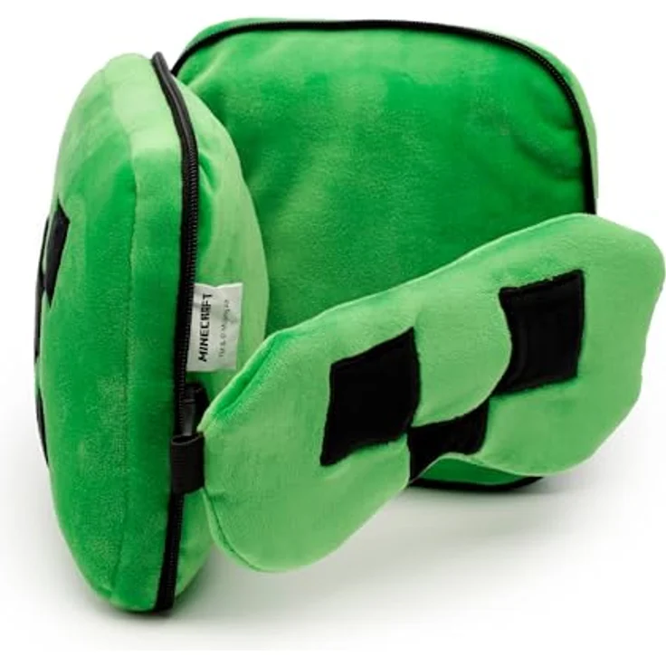 Puckator Minecraft Creeper Relaxeazzz Reisekissen, praktisches Reisekissen in Grün mit Schlafmaske und Karabiner, 16 x 16 cm – Bild 3