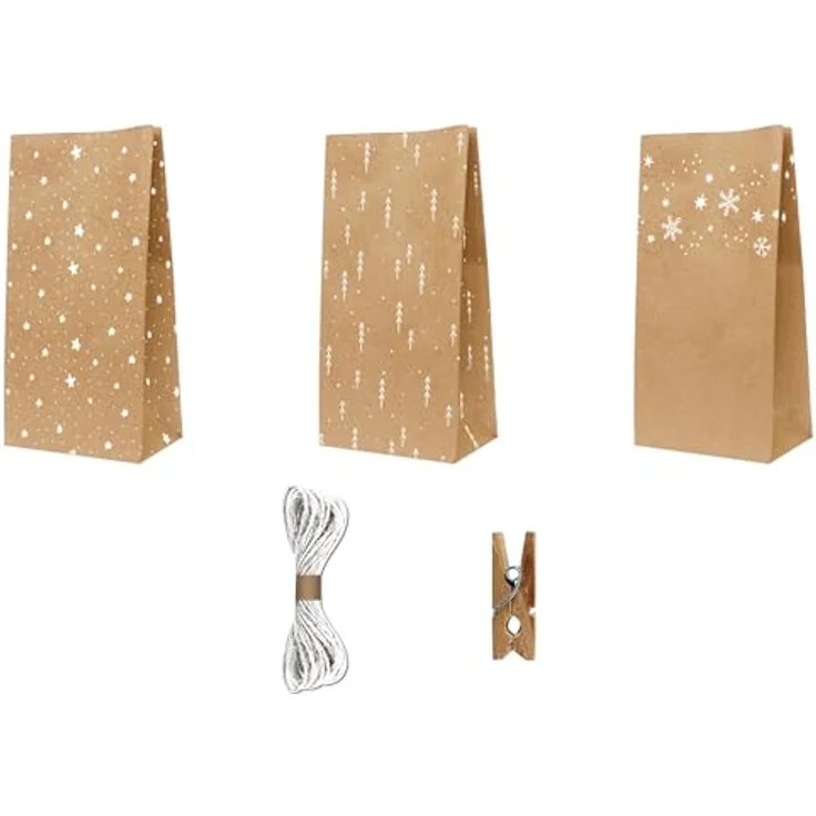 Ursus Adventskalender „Winter Friends“, DIY Set mit 24 Kraftpapier Tüten, Stickern und Holzklammern, FSC-zertifiziert – Bild 3