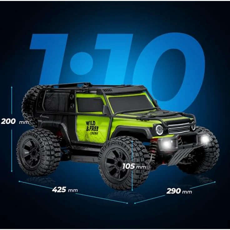 Overmax X-Vast RC Auto 4x4 Offroad Crawler 1:10 mit LED, 2 Akkus, Öldruckstoßdämpfer, 30 km/h, Neongrün – Bild 11