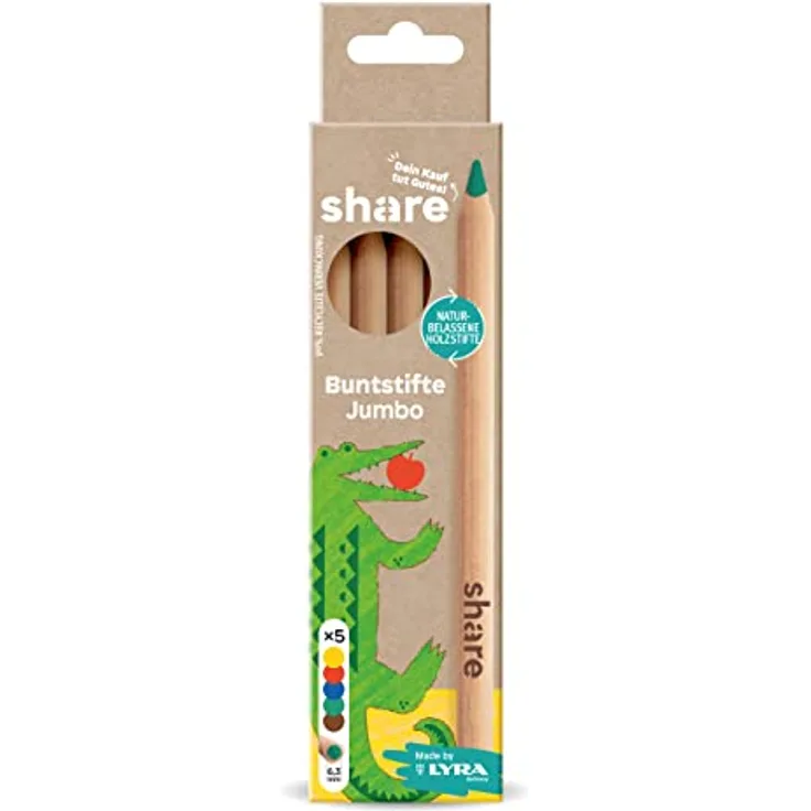 share Buntstifte Jumbo 5er Set – Buntstifte Set spendet eine Unterrichtsstunde für ein Schulkind – naturbelassene dicke Buntstifte