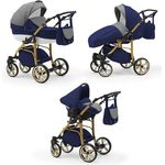 Elcar Kinderwagen-Set 4 in 1 Neo Gold inkl. Sportsitz und Autositz - 16 Teile - Federungen und Luftbereifung - in 22 Farben
