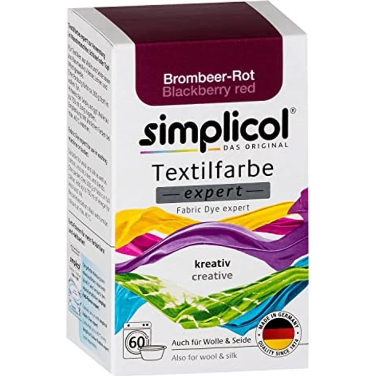 simplicol Textilfarbe expert Brombeer-Rot 1706 - Zum Umfärben und Auffrischen von Kleidung, Waschmaschinenfest, für Baumwolle, Wolle, Seide, Leinen, Viskose & Mischgewebe – Bild 1