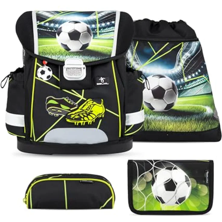 Belmil Schulranzen Set Classy 10-teilig 2025 Jungen Champion's Kick, schwarz/grün, ergonomisch, wasserabweisend, 19 Liter Volumen – Bild 1