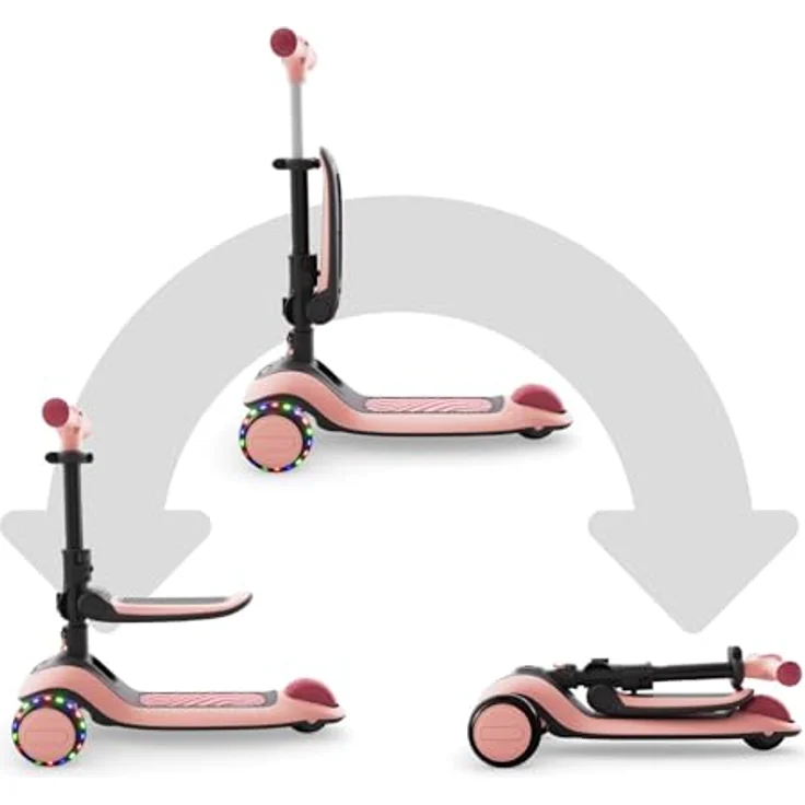 Kinderkraft HALLEY 2, 2-in-1 Balance-Kinderroller mit höhenverstellbarem Sitz (25–33 cm), klappbar, 4 Lenkerhöhen, LED-Räder, Rosa – Bild 6