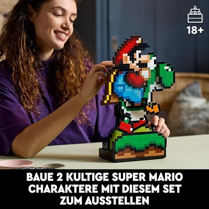LEGO Super Mario World: Mario & Yoshi Nintendo Set zum Sammeln, pixelige Figuren, Modell zum Bauen und Ausstellen, Wohn-Deko und Sammlerstück, Modellbausatz und Geschenk für Erwachsene Fans 71438, nostalgisches Nintendo Side-Scroller Modell aus LEGO Steinen – Bild 2
