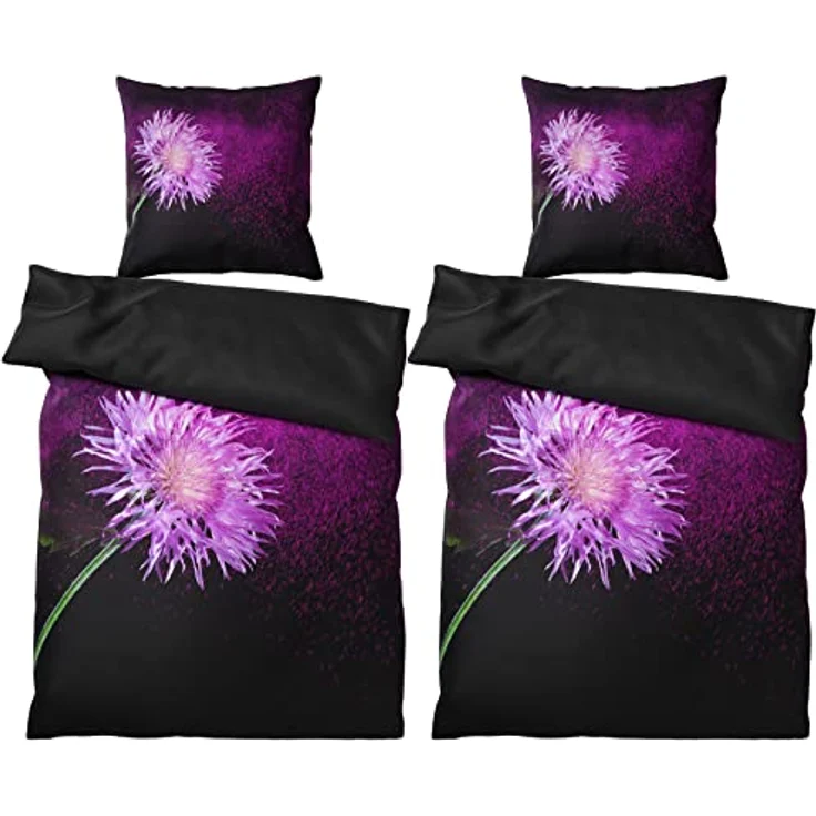 Sanilo® Bettwäsche 135x200 cm, 100% Baumwolle, 4-teilig, Oeko-TEX zertifiziert, Wendebettwäsche, Purple Dust – Bild 3