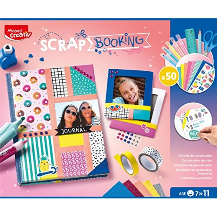 Maped CREATIV Scrapbooking-Set, Komplett-Set mit Notizbuch, 2 Fotorahmen, über 50 Zubehörteilen, bunt – Bild 2