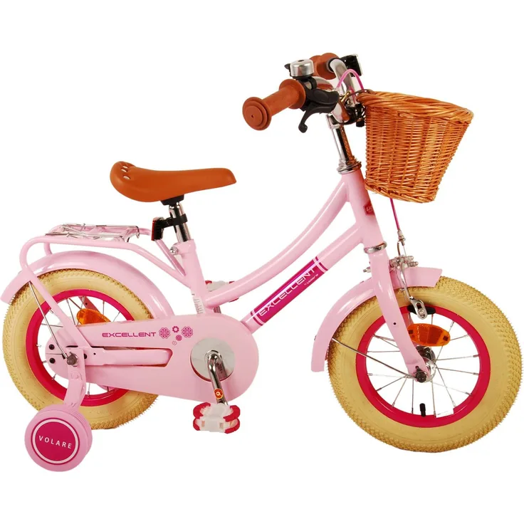 Volare Kinderfahrrad Excellent für Mädchen 12 Zoll in Rosa, mit Handbremse, Rücktrittbremse und abnehmbaren Seitenrädern