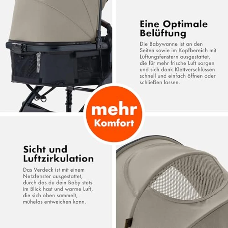 Daliya® NEOMOVE 2in1 Kombikinderwagen, Babywanne & Sportsitz, Alu-Rahmen, leicht und stabil, großen Einkaufskorb, Schwarz/Beige – Bild 6