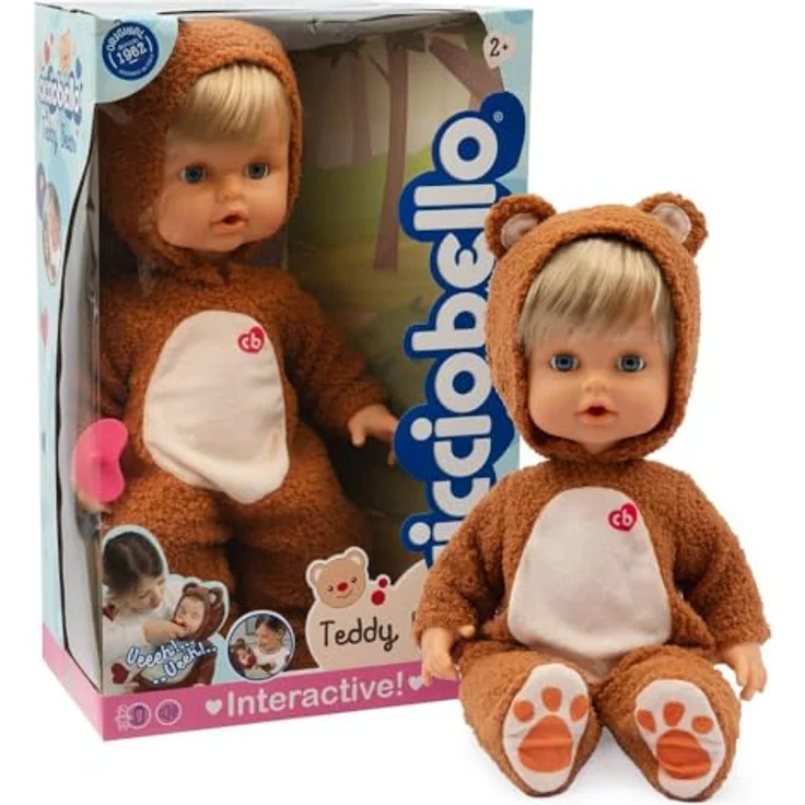 Giochi Preziosi Cicciobello Teddy Bear, Interaktive Puppe 42 cm mit Teddy-Bären-Overall, weint und beruhigt sich mit Schnuller, ab 2 Jahren – Bild 1