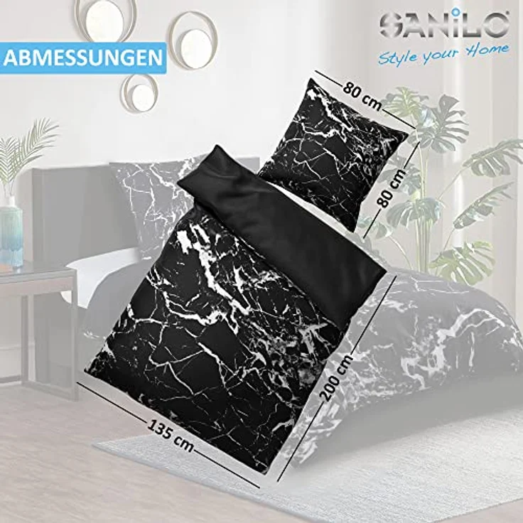 Sanilo® Bettwäsche 135x200 cm, 100% feinste Baumwolle, Wendebettwäsche, Marmor Schwarz – Bild 5