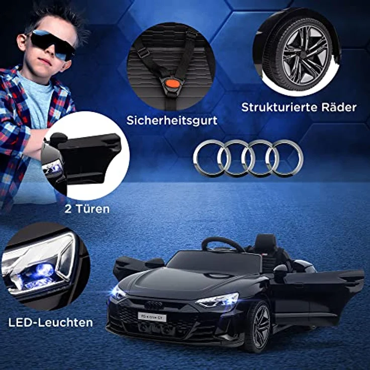 HOMCOM Kinder Elektroauto, Kinderauto mit Fernbedienung, Kinderfahrzeug mit Sicherheitsgurt, Hupe & Musik & Scheinwerfer, Kinderfahrzeug bis 5 km/h, für Kinder 3-5 Jahre, Schwarz – Bild 4