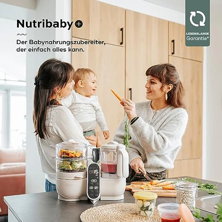 Babymoov Nutribaby Plus, Babynahrungszubereiter mit Dampfgaren, Mixen, Sterilisieren, Aufwärmen & Auftauen, 2200 ml, Mineral Beige – Bild 2