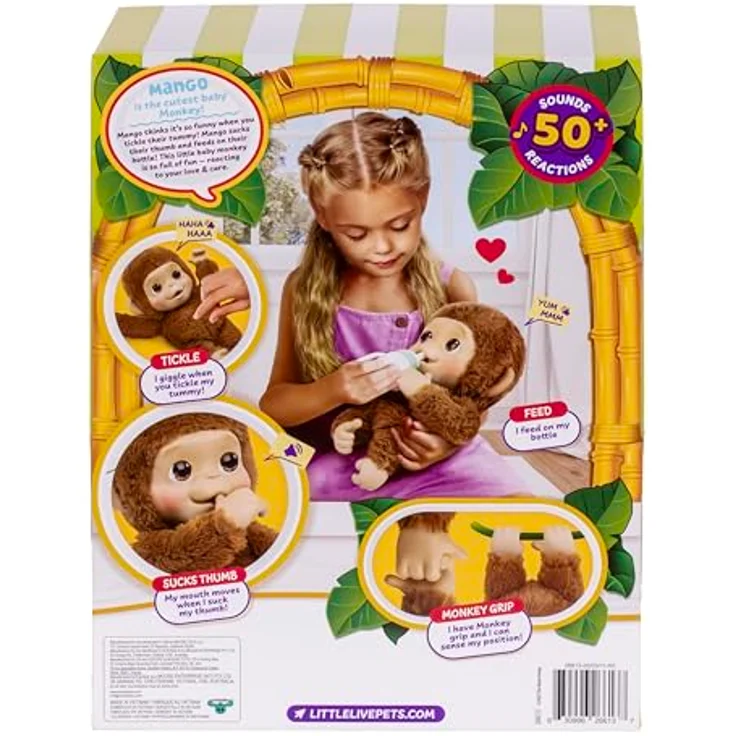 LITTLE LIVE PETS Lil’ Baby Monkey, interaktives Spielzeug mit über 40 Geräuschen, braun – Bild 2