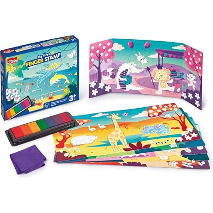 Maped CREATIV MY FIRST Fingerabdruck Stempelset, 7 Farben für kreatives Malen, inkl. Karten & Reinigungstuch, ideal für Kinder ab 3 Jahren – Bild 2