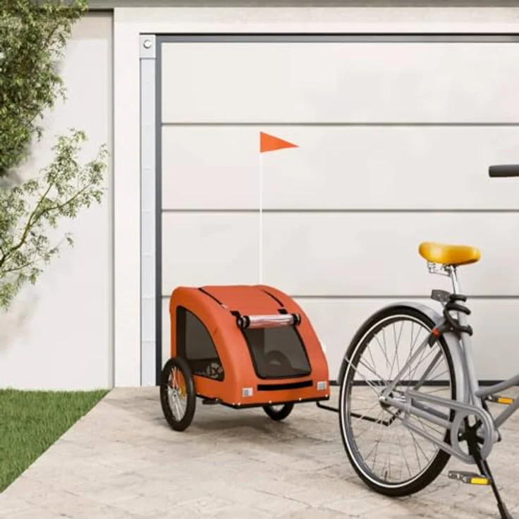 vidaXL Fahrradhundeanhänger Fahrradanhänger für Hunde Orange Oxford-Gewebe und Eisen, mit PVC-Dach und reflektierenden Elementen – Bild 2