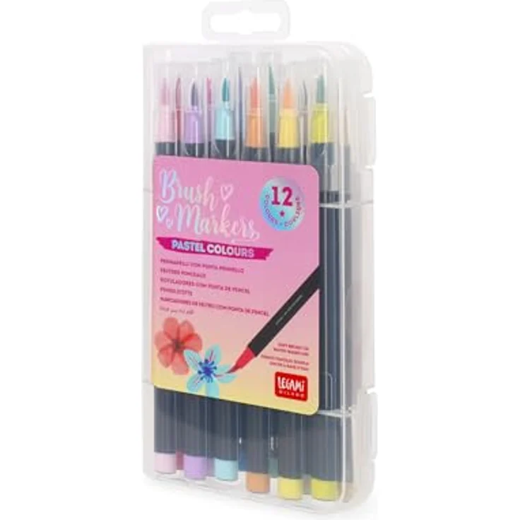 LEGAMI - Set mit 12 Filzstiften mit Pinselspitze - Brush Markers, flexible Spitze aus Nylonfaser, 12 Pastellfarben – Bild 1