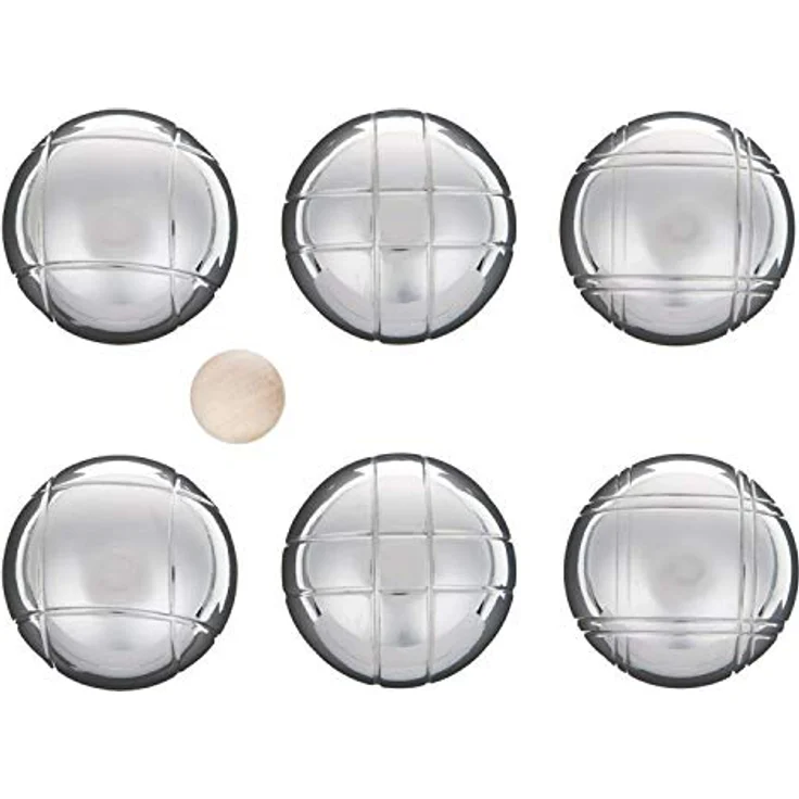 LAGUIOLE - Petanque Set Set besteht aus 6 Metall-Petanquekugeln, einem Wagenheber und einem Magnetkugelsammler. - Metall, Leinwand - Silber, braun – Bild 1