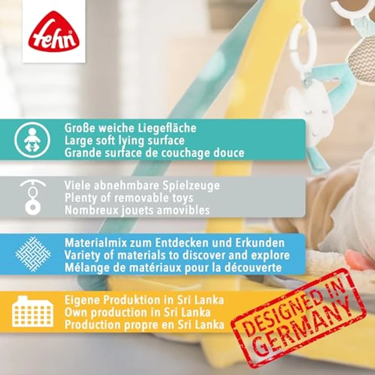 Fehn Spielbogen Flamingo, 3-D-Activity-Decke mit 5 abnehmbaren Spielzeugen zur Förderung von Tastsinn und Motorik, pink – Bild 7